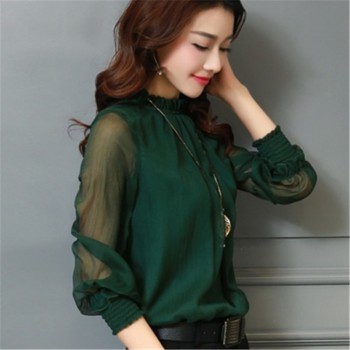 2017 Fashion Spring Autumn Chiffon Blouse New Korean Casual Ruffle Collar Shirt Long Sleeve Women Shirts Tops Plus Size Blusas