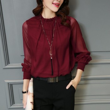 2017 Fashion Spring Autumn Chiffon Blouse New Korean Casual Ruffle Collar Shirt Long Sleeve Women Shirts Tops Plus Size Blusas