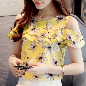 2018 Women Off Shoulder Short Sleeve Blouses Print Floral Chiffon Shirts Casual Ladies Clothing Female Blusas Women Tops 62G 30