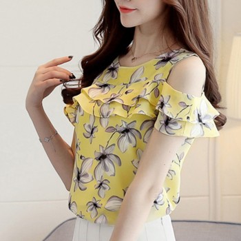 2018 Women Off Shoulder Short Sleeve Blouses Print Floral Chiffon Shirts Casual Ladies Clothing Female Blusas Women Tops 62G 30
