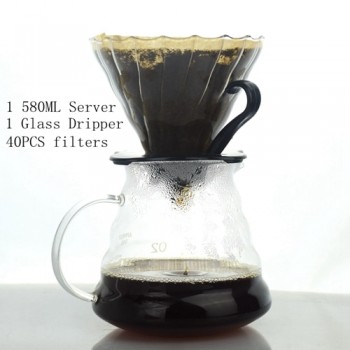 Ecocoffee V60 Coffee Dripper 580ML Heat-resistant Server Paper Filters 40Pcs Value Bundle DIY Barista Accessories in Stocked New