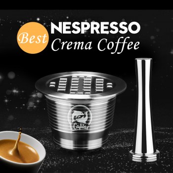 ICafilas Stainless Metal Reusable Nespresso Capsule with Press Coffee Grinds Stainless Tamper Espresso Coffee Maker Basket