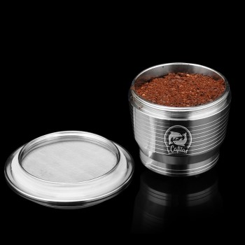 ICafilas Stainless Metal Reusable Nespresso Capsule with Press Coffee Grinds Stainless Tamper Espresso Coffee Maker Basket