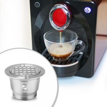 ICafilas Stainless Metal Reusable Nespresso Capsule with Press Coffee Grinds Stainless Tamper Espresso Coffee Maker Basket