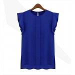 fashion woman blouses 2018 solid womens tops and blouses Chiffon Shirts OL Lady Round Collar Sleeveless Ruffles Tops Plus Size
