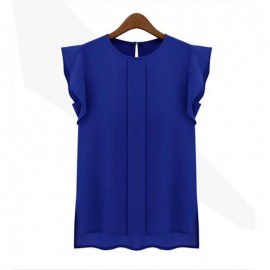 fashion woman blouses 2018 solid womens tops and blouses Chiffon Shirts OL Lady Round Collar Sleeveless Ruffles Tops Plus Size