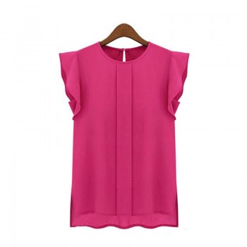 fashion woman blouses 2018 solid womens tops and blouses Chiffon Shirts OL Lady Round Collar Sleeveless Ruffles Tops Plus Size