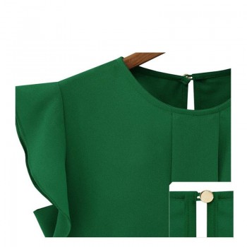 fashion woman blouses 2018 solid womens tops and blouses Chiffon Shirts OL Lady Round Collar Sleeveless Ruffles Tops Plus Size
