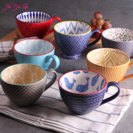 JIA-GUI LUO Ceramic hand painted coffee cup Creative vintage cup Cafe bar supplies Embossed personality breakfast cup G001