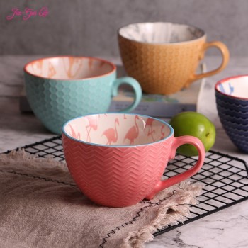 JIA-GUI LUO Ceramic hand painted coffee cup Creative vintage cup Cafe bar supplies Embossed personality breakfast cup G001