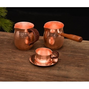 FeiC pure copper handmade coffee tea set Turkish Greek Arabic Coffee Pot with wooden handle Coffee Maker Ibrik for barista