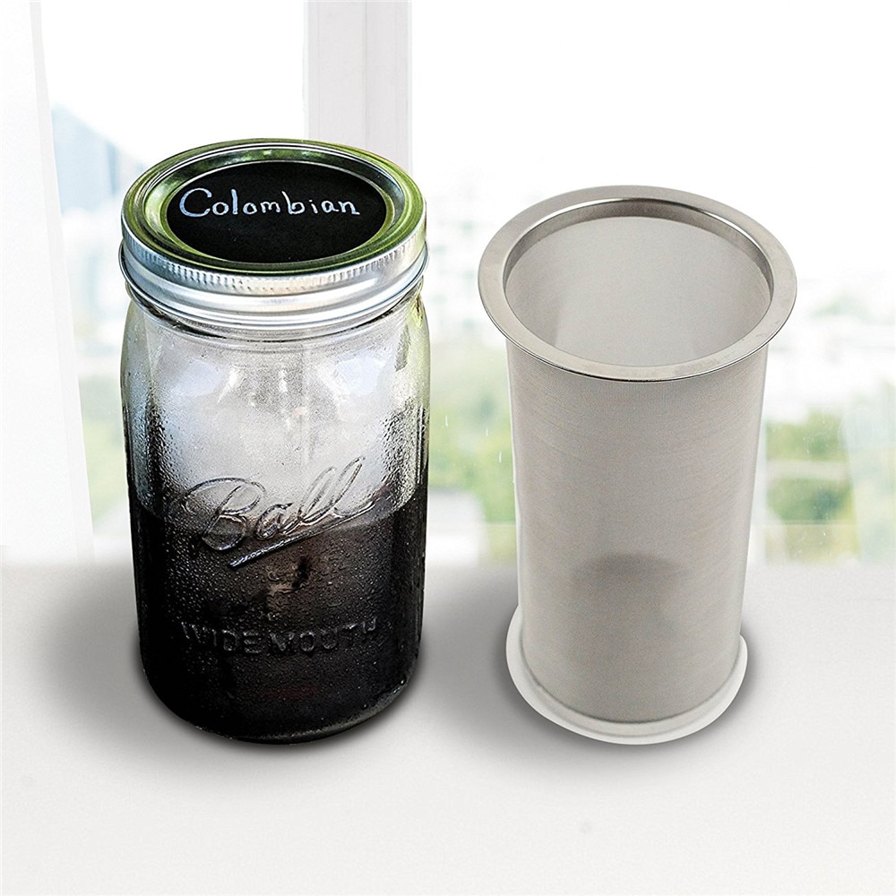 Realand Premium Stainless Steel Mason Jar Cold Brew Coffee Maker and Iced Tea Infuser Loose Leaf Tea Mesh Filter Strainer