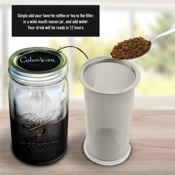 Realand Premium Stainless Steel Mason Jar Cold Brew Coffee Maker and Iced Tea Infuser Loose Leaf Tea Mesh Filter Strainer