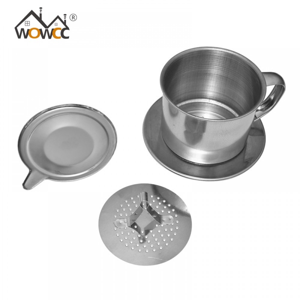 WOWCC 1set  Portable Stainless Steel Coffee Drip Filter Coffee Maker Infuser Vietnam Style Coffee Mug Cup Strainer Coffee Tools