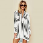 NEW ZANZEA 2018 Spring Long Sleeve Loose High Low Long Shirts Women Deep V Neck Work Ladies Baggy Striped Blouse Mini Vestido