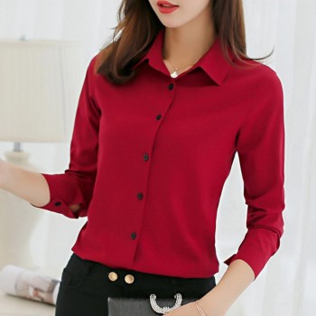 Office Blouse Women Summer Chiffon Blouses Shirts Ladies Girls Casual Formal Blouse Long Sleeve Female Tops Shirt Blusa Feminina