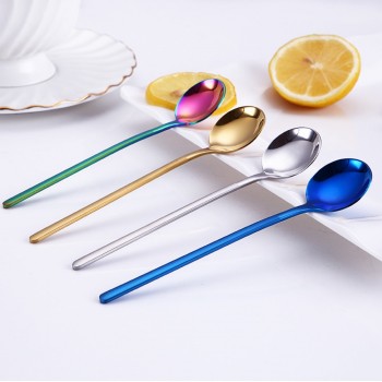 Aihogard 13cm Round Stainless Steel Coffee Spoon With Long Handle Dessert Ice Cream Fruit Spoon Teaspoons Kitchen Accessories