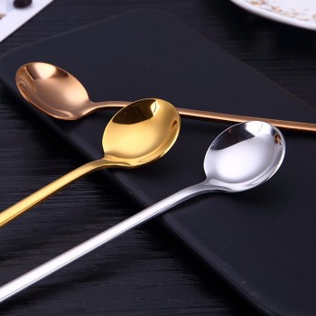 Aihogard 13cm Round Stainless Steel Coffee Spoon With Long Handle Dessert Ice Cream Fruit Spoon Teaspoons Kitchen Accessories
