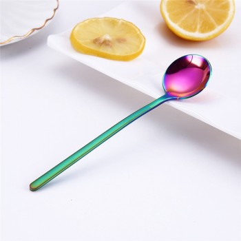 Aihogard 13cm Round Stainless Steel Coffee Spoon With Long Handle Dessert Ice Cream Fruit Spoon Teaspoons Kitchen Accessories