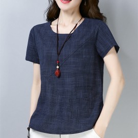 Womens Summer Blouses 2018 New Vintage Linen Cotton Ladies Tops Casual Loose Short Sleeve Shirt Female Plus Size Women Clothing