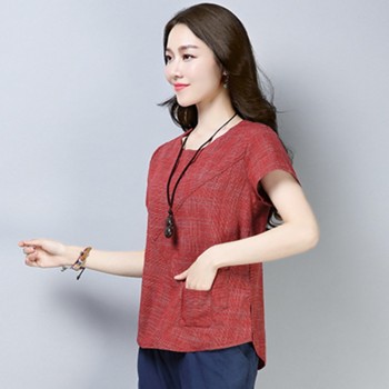 Womens Summer Blouses 2018 New Vintage Linen Cotton Ladies Tops Casual Loose Short Sleeve Shirt Female Plus Size Women Clothing