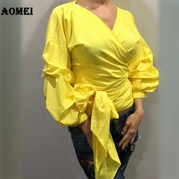Women Red Gingham Peplum Tops White 3/4 Puff Sleeve Checkered Blouse V Neck Lady Summer Shirts Female Clothes Blusas Bow Tie