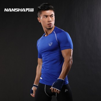 2017 NANSHA Brand Compression Shirt Short Sleeves T-shirt Gyms Fitness Clothing Solid Color Quick Dry  Crossfit Lycra Tops