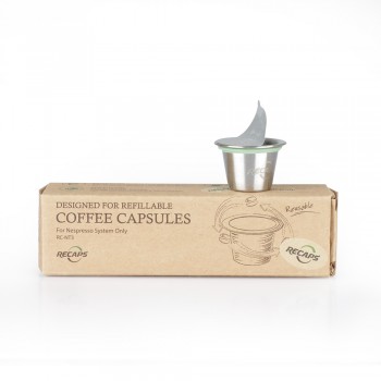 RECAPS 6 Pcs Stainless Steel Refillable Reusable Coffee Capsule Pod Compatible with Nespresso Machines Maker(6 Pods+ 240 Lid)