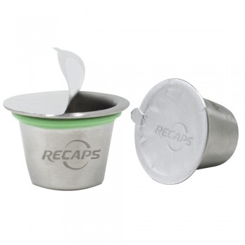 RECAPS 6 Pcs Stainless Steel Refillable Reusable Coffee Capsule Pod Compatible with Nespresso Machines Maker(6 Pods+ 240 Lid)