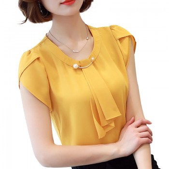 Summer Solid Chiffon Blouse Shirt Women Tops Short Sleeve Shirt Women Ladies Office Blouses Fashion Blusas Chemise Femme