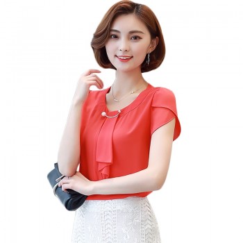 Summer Solid Chiffon Blouse Shirt Women Tops Short Sleeve Shirt Women Ladies Office Blouses Fashion Blusas Chemise Femme