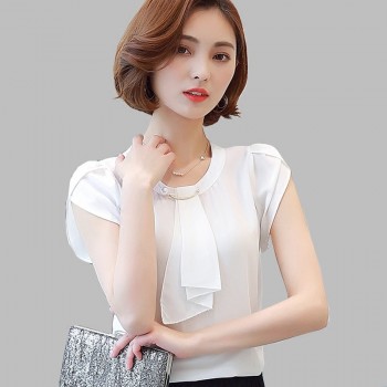 Summer Solid Chiffon Blouse Shirt Women Tops Short Sleeve Shirt Women Ladies Office Blouses Fashion Blusas Chemise Femme