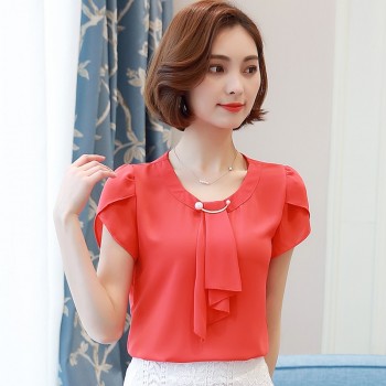 Summer Solid Chiffon Blouse Shirt Women Tops Short Sleeve Shirt Women Ladies Office Blouses Fashion Blusas Chemise Femme