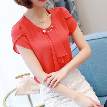 Summer Solid Chiffon Blouse Shirt Women Tops Short Sleeve Shirt Women Ladies Office Blouses Fashion Blusas Chemise Femme