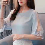 2018 fashion chiffon womens clothing summer half sleeve light blue women shirt blouse sweet o-neck womens tops blusas D740 30