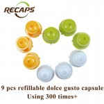 RECAPS 9pcs/pack Refillable Reusable Coffee Capsule Pod Refilling for Nescafe Dolce Gusto Machines Makers Brewer BPA Free