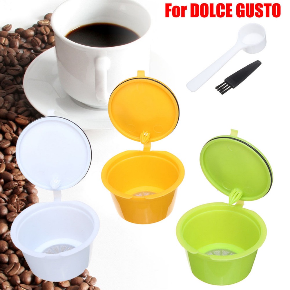 3Pcs/Set Reusable Coffee Capsule With Plastic Spoon Brush Refillable Coffee Capsule Set Compatible For Nescafe Dolce Gusto