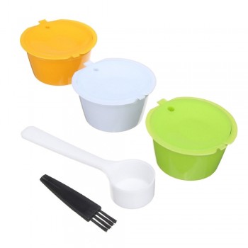 3Pcs/Set Reusable Coffee Capsule With Plastic Spoon Brush Refillable Coffee Capsule Set Compatible For Nescafe Dolce Gusto