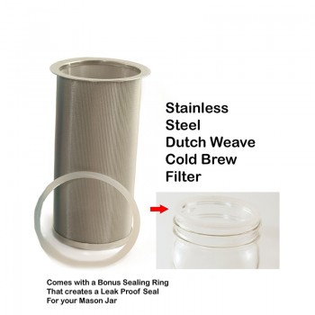 Silver Cold Brew Coffee Tea Filter Mesh Maker with Sealing Ring Reusable Coffee Filter