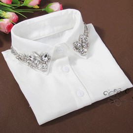 Vintage fashion White Half Shirt Detachable High-grade crystal female blouse Fake collar top Blouses Peter pan Detachable Collar