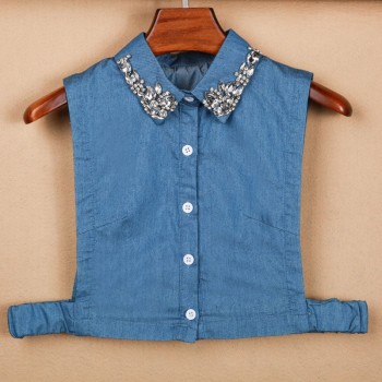 Vintage fashion White Half Shirt Detachable High-grade crystal female blouse Fake collar top Blouses Peter pan Detachable Collar