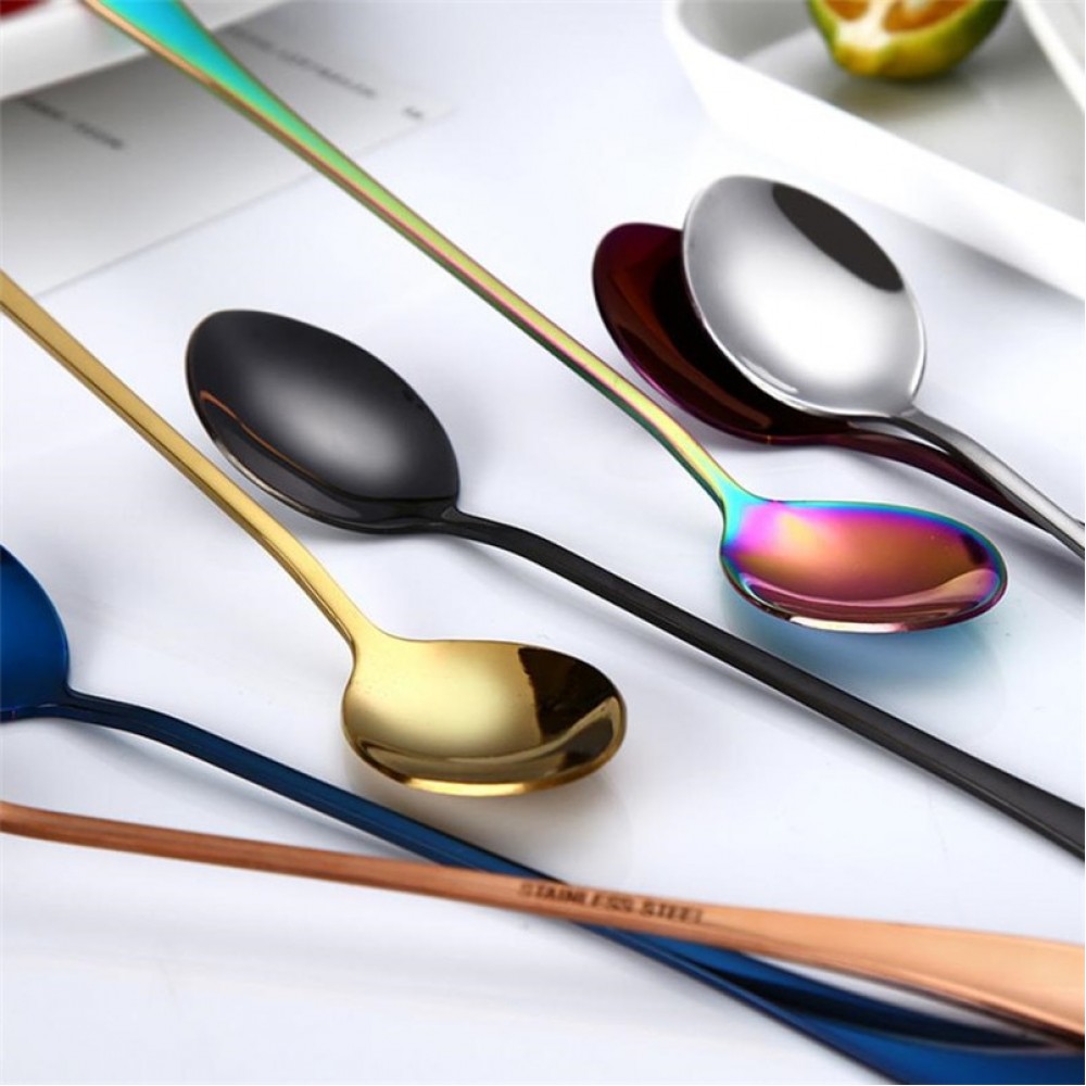 2018 Colorful Spoon Long Handle Spoons Flatware Coffee Drinking Tools Kitchen Gadget Spoon Stainless Steel High quality MM5