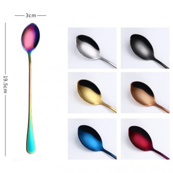 2018 Colorful Spoon Long Handle Spoons Flatware Coffee Drinking Tools Kitchen Gadget Spoon Stainless Steel High quality MM5