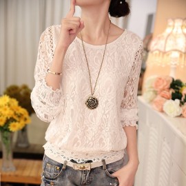2019 fashion Summer White lace Womens clothing Long Sleeve Chiffon women shirts blouses Blusas black Womens Tops Blouse 51C 30