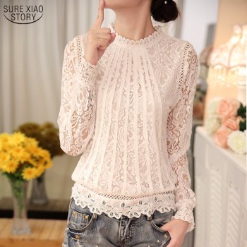 2019 fashion Summer White lace Womens clothing Long Sleeve Chiffon women shirts blouses Blusas black Womens Tops Blouse 51C 30