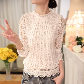 2019 fashion Summer White lace Womens clothing Long Sleeve Chiffon women shirts blouses Blusas black Womens Tops Blouse 51C 30