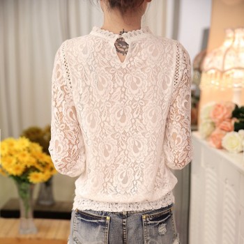 2019 fashion Summer White lace Womens clothing Long Sleeve Chiffon women shirts blouses Blusas black Womens Tops Blouse 51C 30