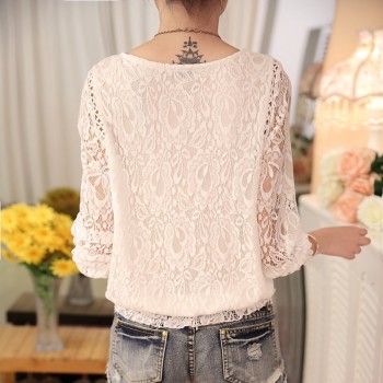 2019 fashion Summer White lace Womens clothing Long Sleeve Chiffon women shirts blouses Blusas black Womens Tops Blouse 51C 30