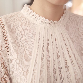 2019 fashion Summer White lace Womens clothing Long Sleeve Chiffon women shirts blouses Blusas black Womens Tops Blouse 51C 30