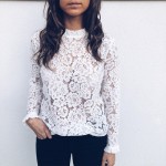 BEFORW 2019 Women Sexy Lace Hollow Out Perspective Blouse Shirt Elegant Flare Sleeve Black White Blouses Casual Floral Tops